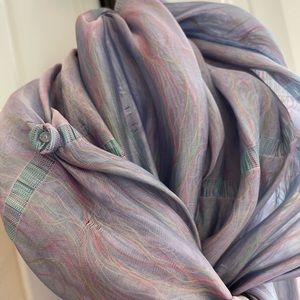 Hand Dyed Purple Silk Scarf decorated with matching beaded fabric petals.